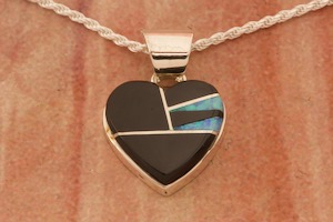 Calvin Begay Genuine Acoma Jet Sterling Silver Heart Pendant